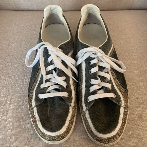Gucci Python Snake Skin And Suede Low Top Trainner Sneakers Size 9.5 - Picture 2 of 10